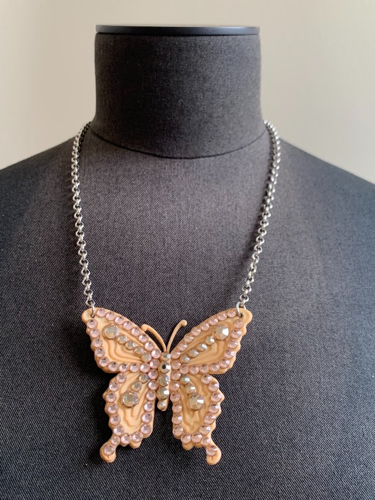 Tarina Tarantino Cream Crystal Vintage Butterfly Necklace